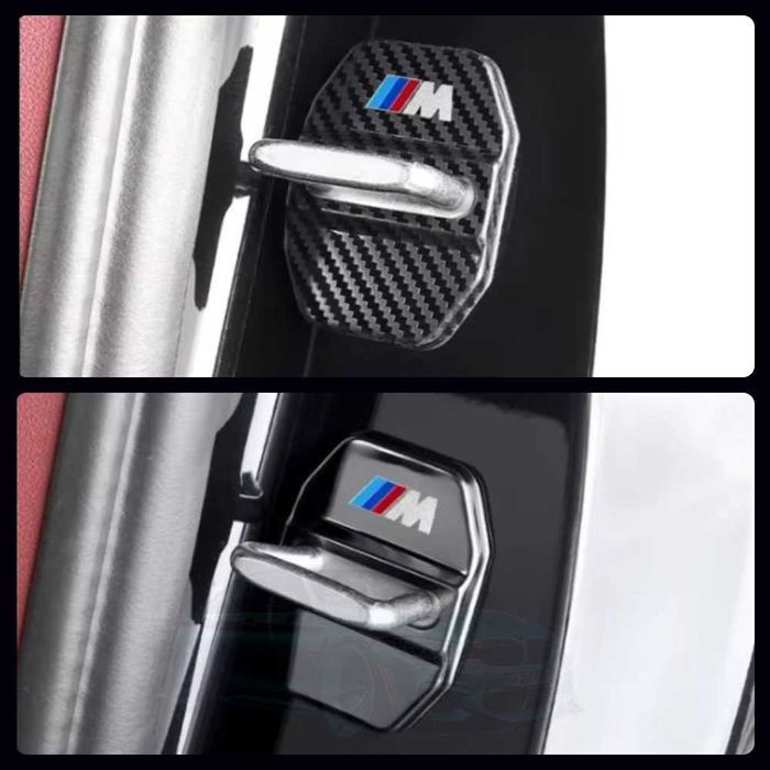 Накладки на дверной замок BMW M Perfomance черный глянец / карбон 4шт.