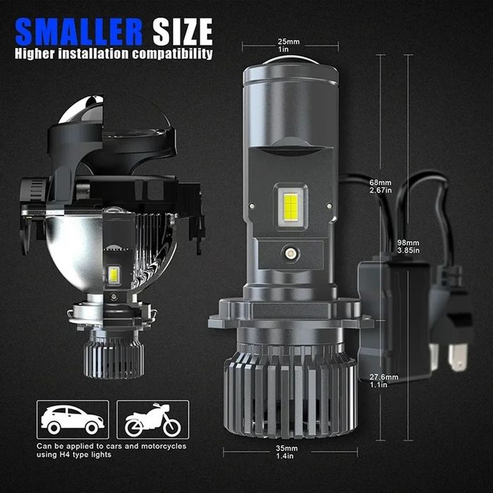 Світлодіодні матричні BI-LED mini міні лінзи H4 H/L 80W 12-24V GT4 лед