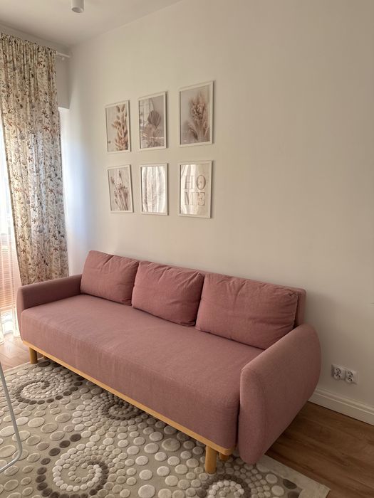 Sofa 3-osobowa, rozkładana, jasny róż GRUNNARP IKEA