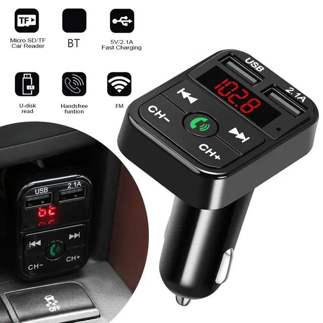 Transmissor FM com bluetooth 5.0 Receptor MP3 Dual USB Fast Charger