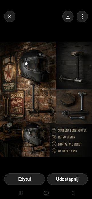 Uchwyt na kask motocyklowy. Chopper Bobber Custome