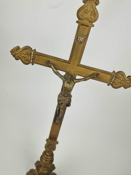 Duży stary XIXw krzyz mosiezny