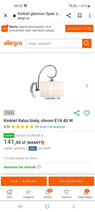 2  Kinkiety Italux biały, chrom E14 40 W