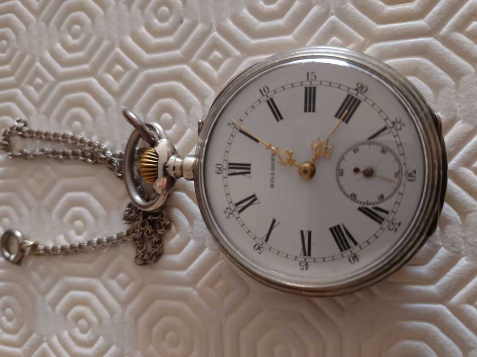 Relógio de bolso em prata BILLODES c/ corrente