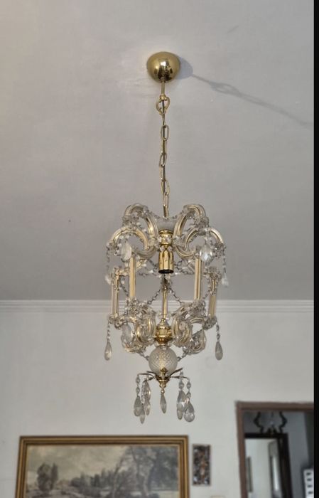 Candeeiro de teto em cristal e latão dourado ( estilo palacete)
