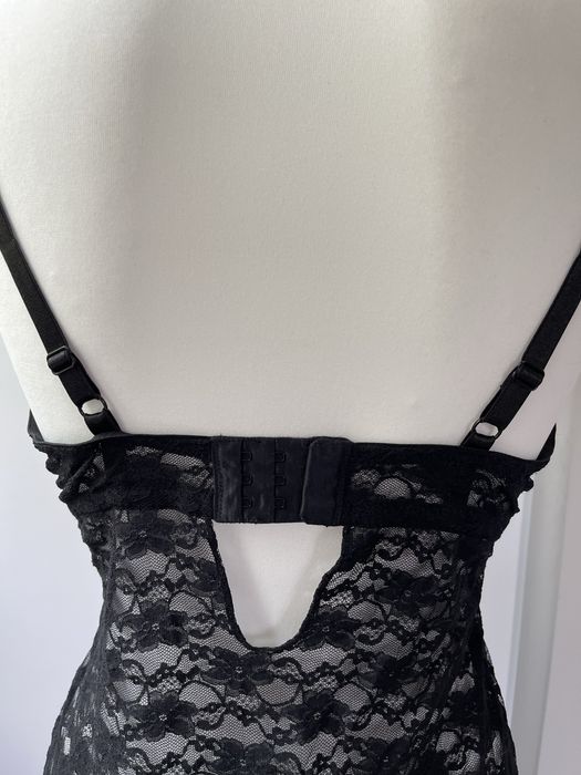 Top bieliźniany halka czarny różowy koronka kokardki coquette h&m