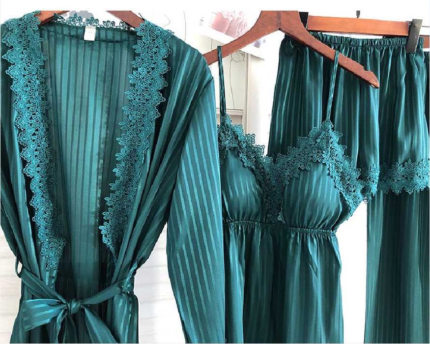 Elegancki duży zestaw piżama szlafrok spodnie spodenki M L XL