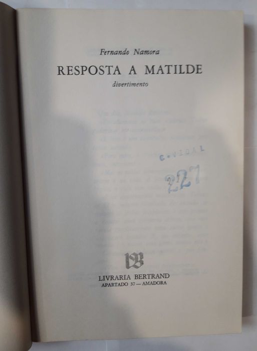 Livro Ref Par 2 - Fernando Namora - Resposta a Matilde