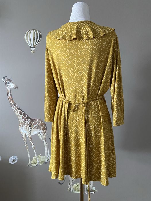 Musztardowa wiązana tunika z wiskozy typu wrap plus size