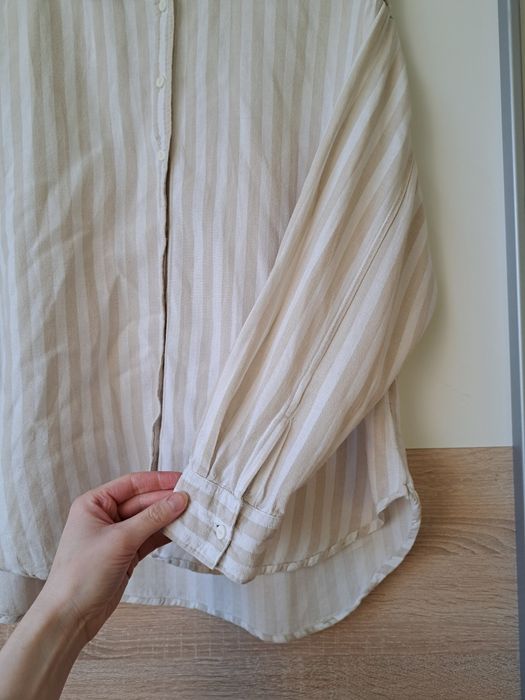 Stradivarius oversize koszula w paski beżowa kremowa L też M S wiosna