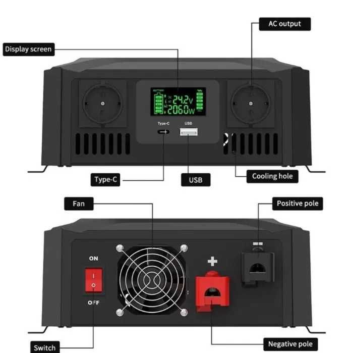 Інвертор 12В, 24В в 220В DATOUBOSS  чистий синус