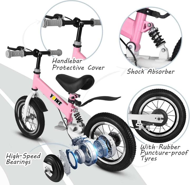 NOVO - Bicicleta infantil 2 em 1 YBIKE com pedais removíveis e rodinhas,  amortecedores e para-lamas.
