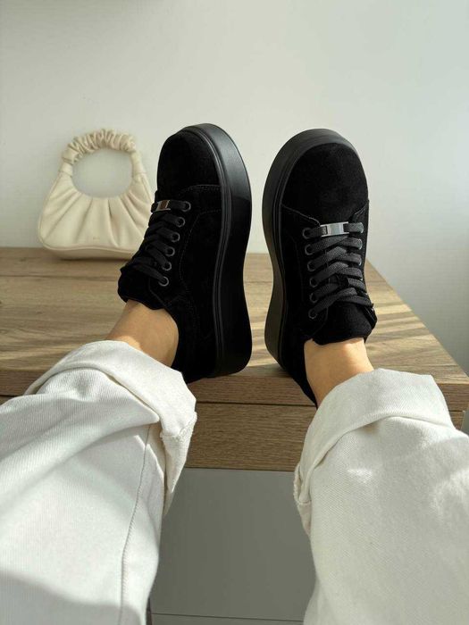 Жіночі замшеві кросівки-кеди чорні (36-41) кроссовки женские весна