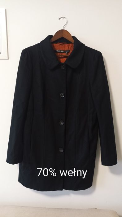 Czarny płaszcz 70% wełna rozm. 44