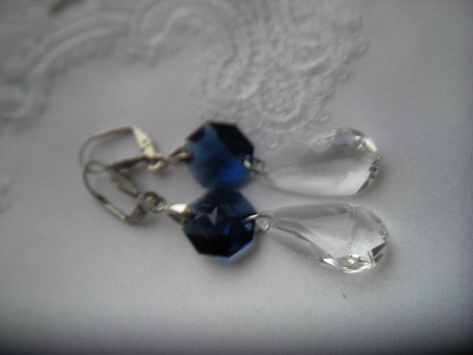 kolczyki 6,5cm przezroczysty i szafirowy kryształ Swarovski