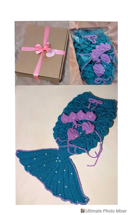 Szydełkowy Strój Syrenki dla Noworodka 0-3 miesięcy