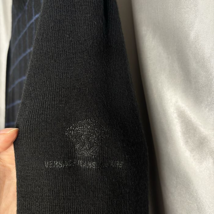 vintage czarny golf sweter Versace jeans couture kratkę paski unisex