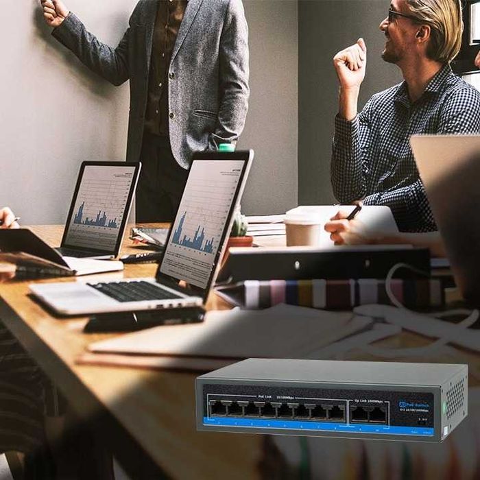 SWITCH pod POE do kamer 8xPOE 2xUpLINK 1GB/s 120W przełącznik sieciowy