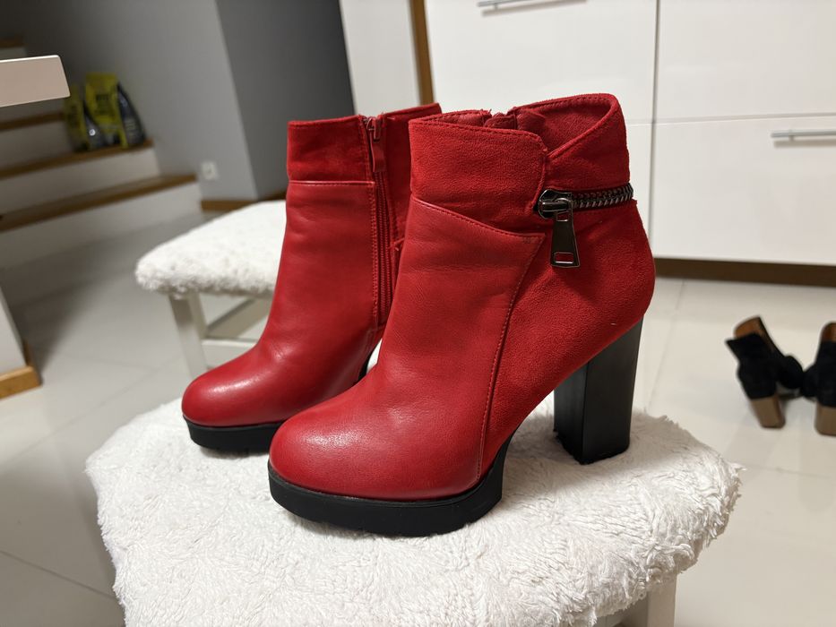 Buty damskie 38 kozaki botki czerwone