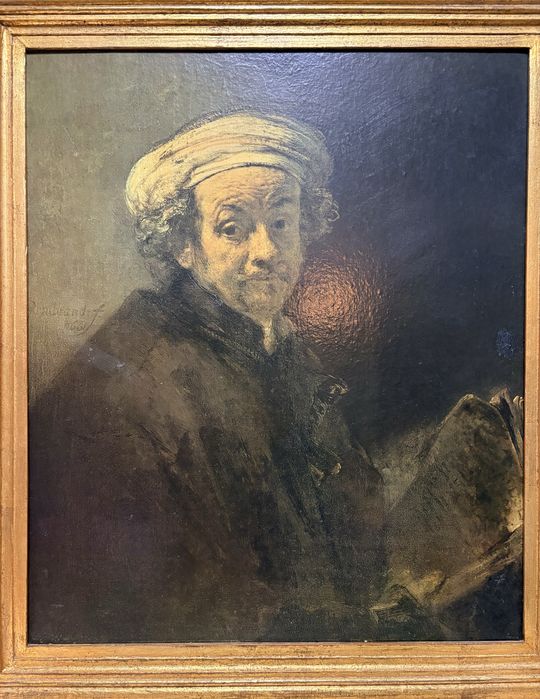 Grande antiga moldura dourada com impressão de pintura de Rembrandt
