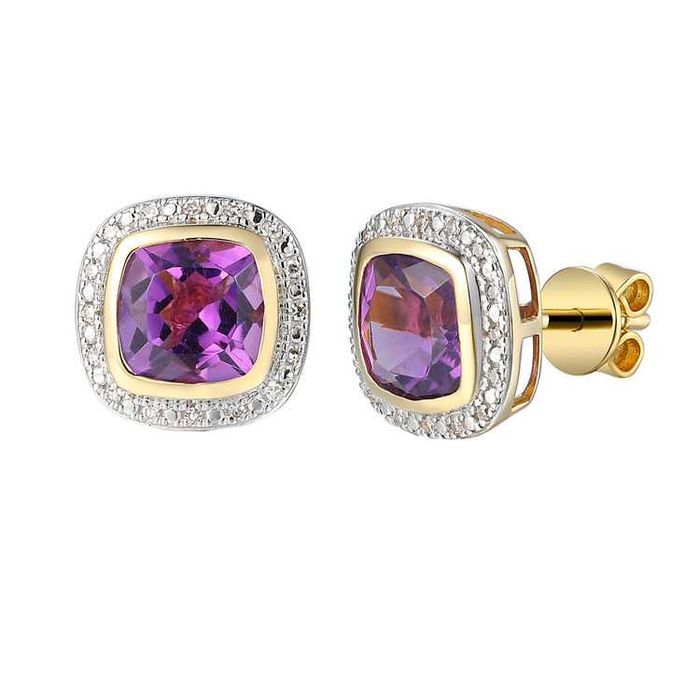 Złote kolczyki z diamentami i ametystem E67876 Y S AM