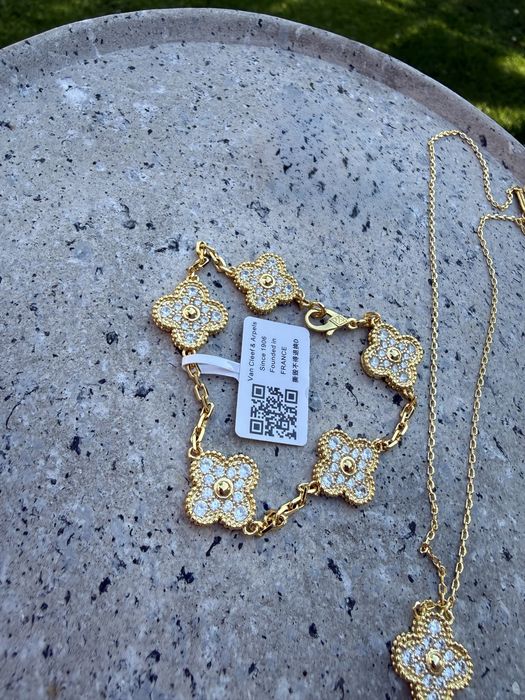 Bransoletka  naszyjnik alhambra vintage cyrkonie zlota van cleef arpels