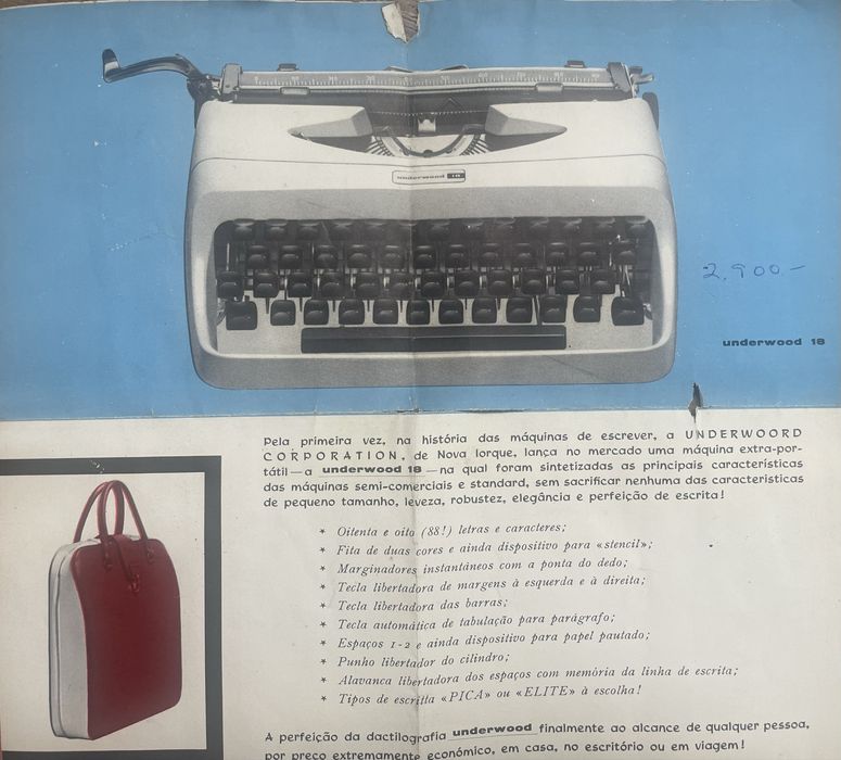 Maquina de escrever portátil Underwood 18