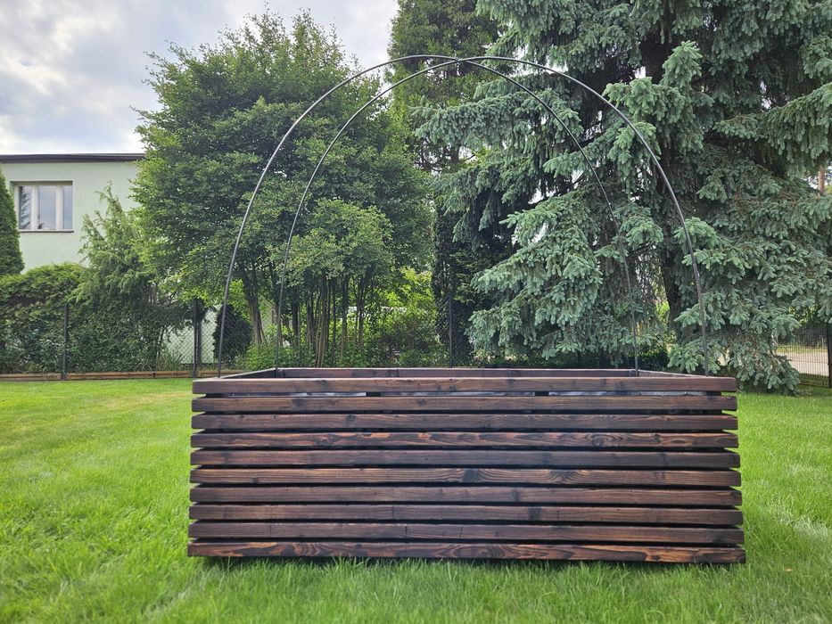 Donica drewniana ogrodowa na kółkach 300L, opalana i impregnowana olejem lnianym ,  Shou Sugi Ban
