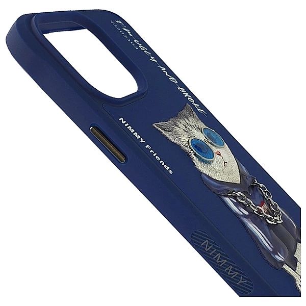 Etui Nimmy Glasses Cool Cat na iPhone 15 Pro - niebieskie
