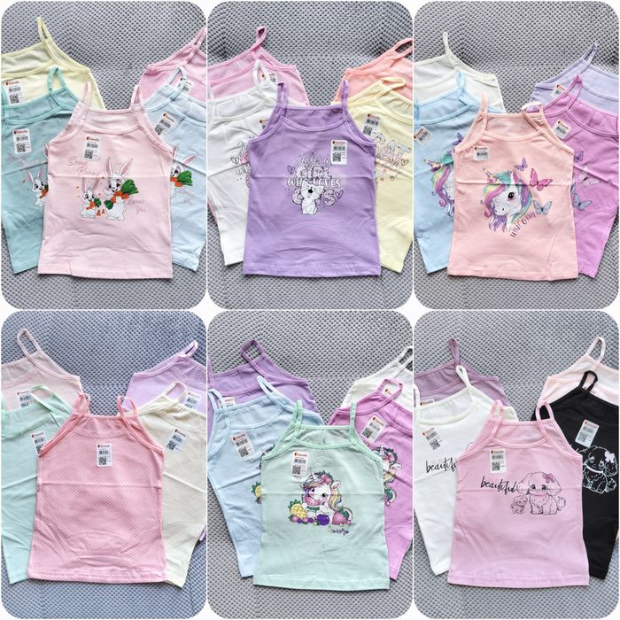 Розпродаж майка donella 2-5р. маєчка на тонких, вузьких бретельках бавовняна, дитячі майки різні 32 моделі на ріст  98-116см майочка донелла турція