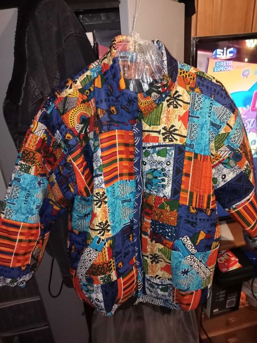 Casaco Bomber reversível pano e padrão africano tamanho S/M