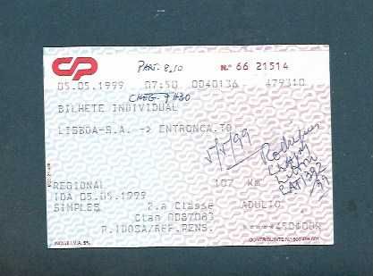 CP - COMBOIOS DE PORTUGAL - Bilhete antigo