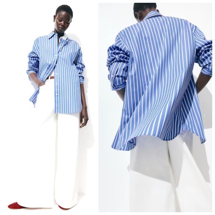 H&M L oversizowa NOWA popelinowa koszula niebieska w paski luźna