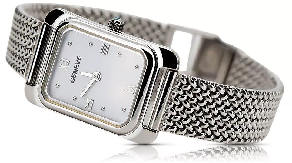 Zegarek damski białego złota 14k kwadratowy Geneve lw003wdw&lbw003w K