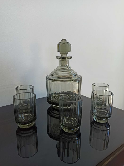 Zestaw do likieru szkło szlifowane Czechosłowacja -  Moser / Bohemia