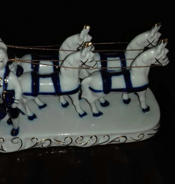 Estatueta Coche, Cavalos, Dama Antiga