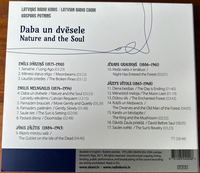 CD Latvian Radio Choir – Nature And The Soul/Daba Un Dvēsele