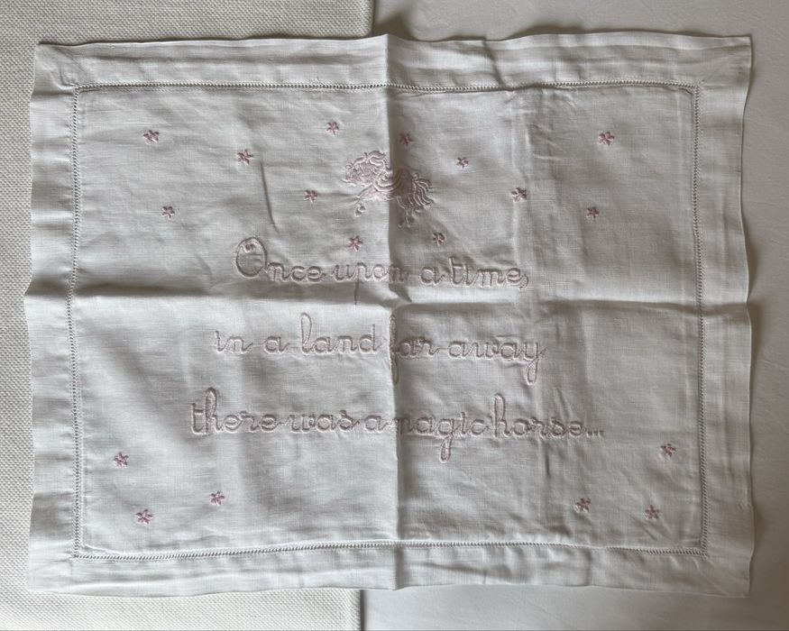 Decorative Linen Pillowcase with Pink Embroidery