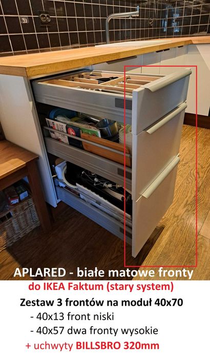 IKEA Aplared BIAŁE MATOWE fronty do FAKTUM + uchwyty BILLSBRO 32cm