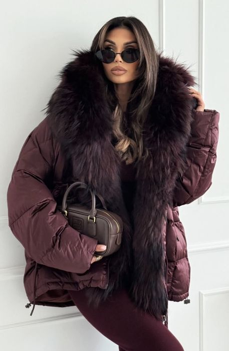 Kurtka puchowa z naturalnym futerkiem z lisa oversize ostatnia sztuka!
