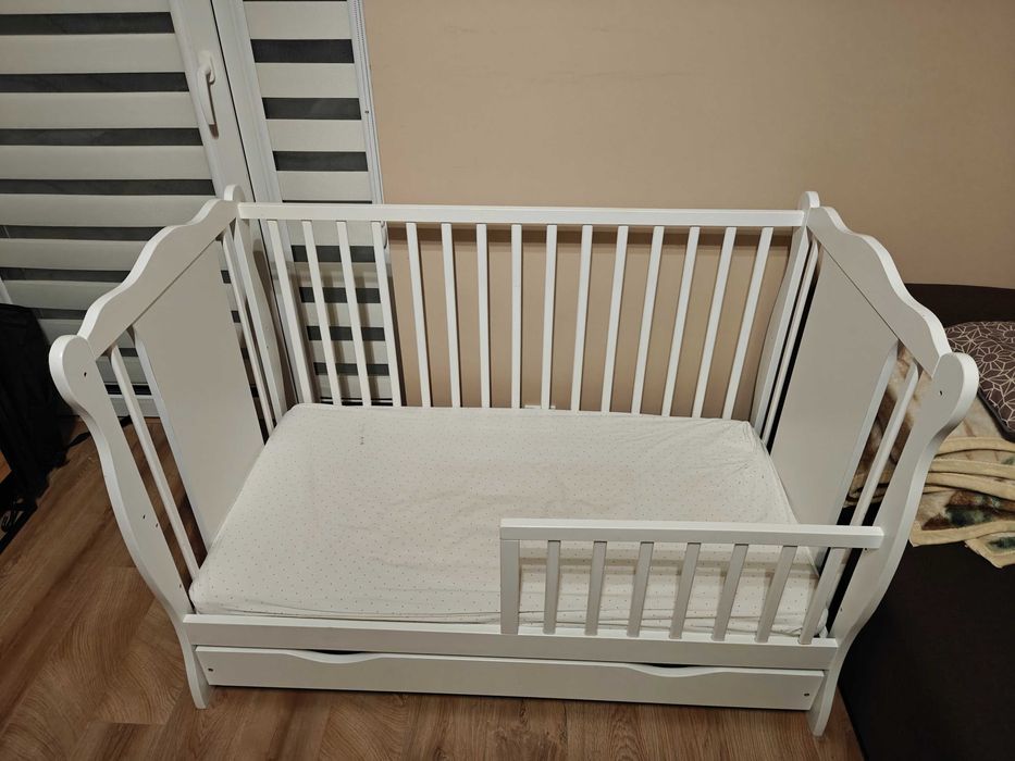 Drewniane Łóżeczko z Szufladą Białe 120x60cm