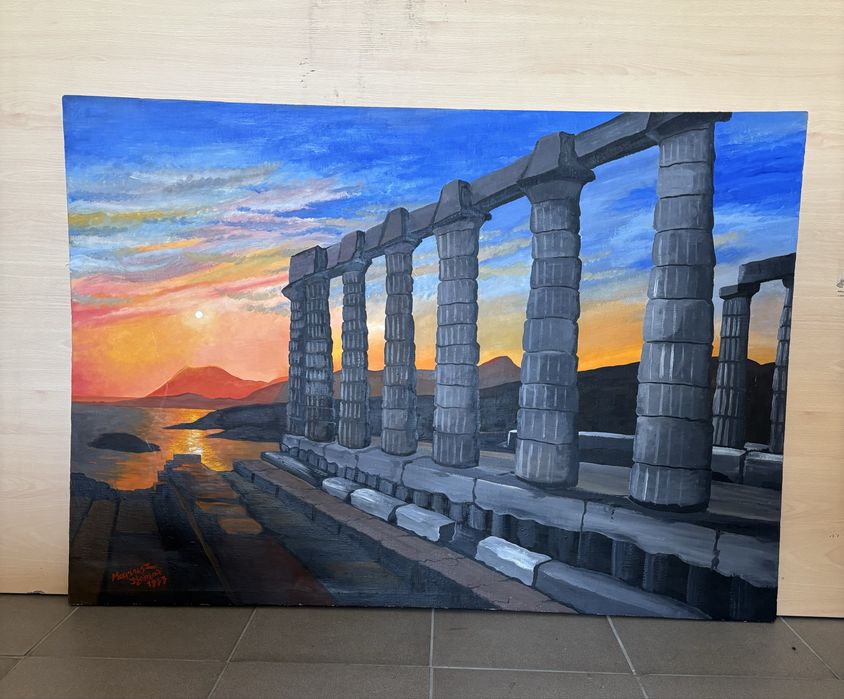 Tanio. Okazja. Obraz 84x121 cm. Zachod slonca. Dla milosnikow wysp greckich.