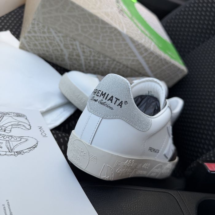 Жіночі кеди кросівки преміата шкіряні Premiata Stevend 6660 White grey / Silver premium