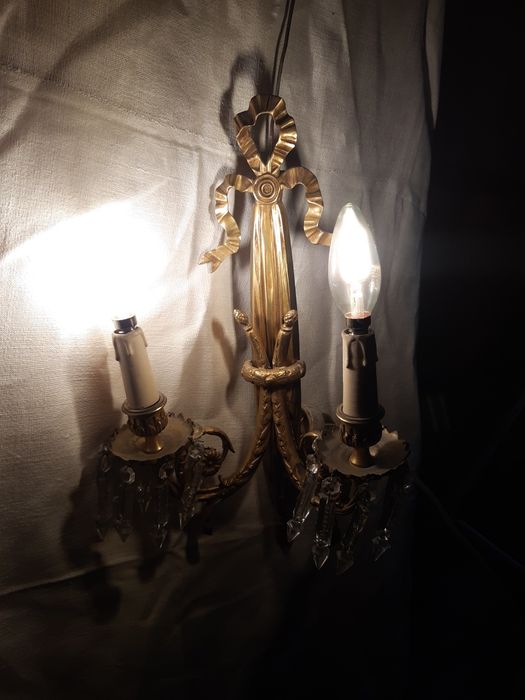 2 kinkiety, duże, mosiężne z  kryształami