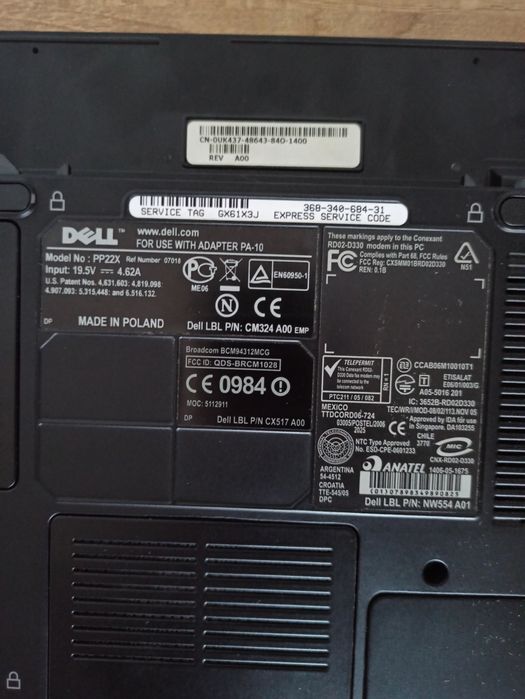Laptop Dell PP22X Uszkodzony Części od Laptopa