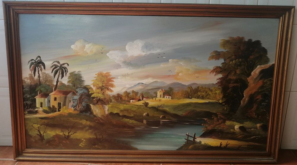 quadro pintura oleo sobre platex ,120x70 cm.