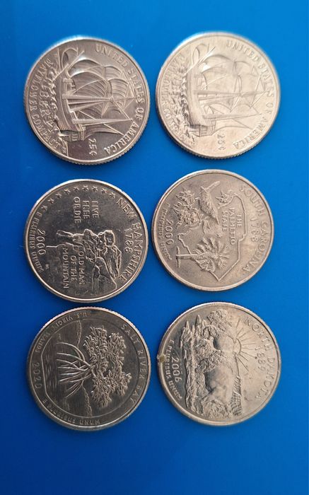 6 moedas Quarter Dollar USA