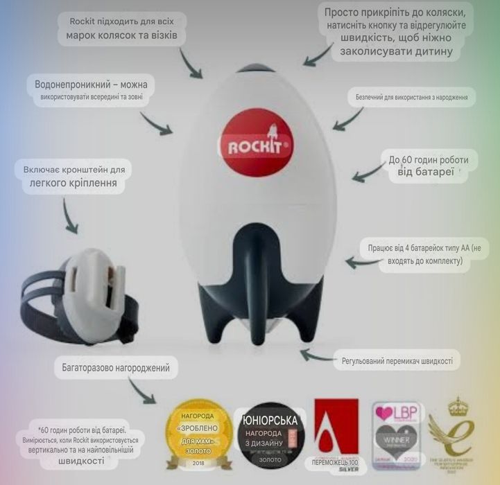 Заколисуючий пристрій для колясок  на батарейках, Rockit