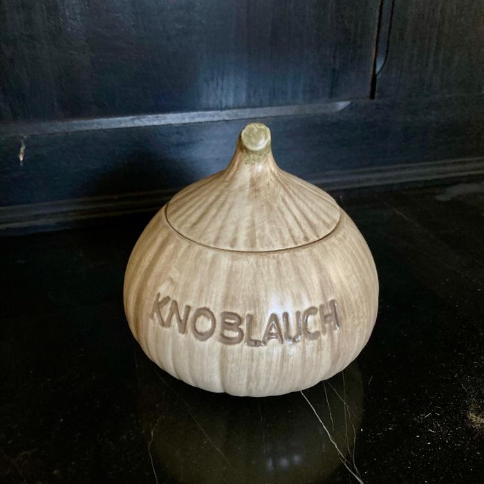 Conjunto de potes de cerâmica para cozinha - alho e cebola - vintage