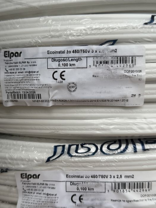 Przewod plaski 3x2,5 3x1,5 elpar 100m